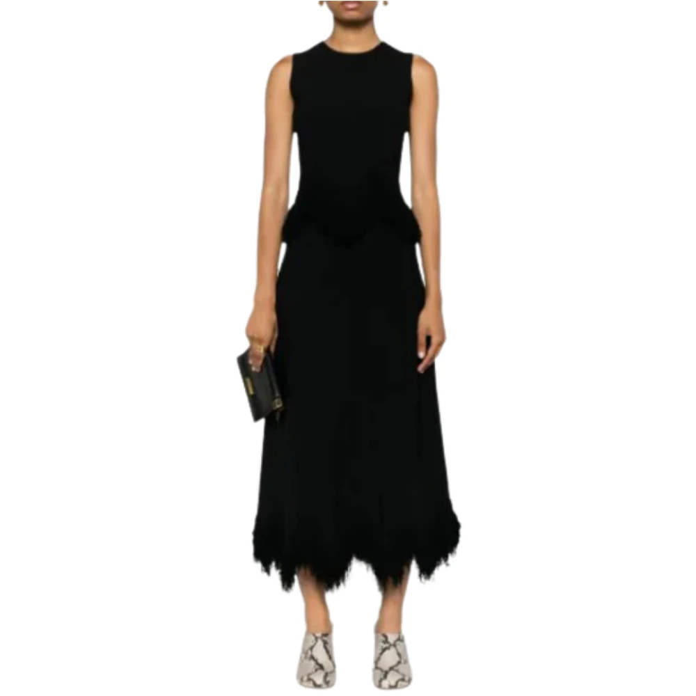 Ulla Johnson Gebreide Franje Top Zwart Asymmetrische Zoom Black Dames