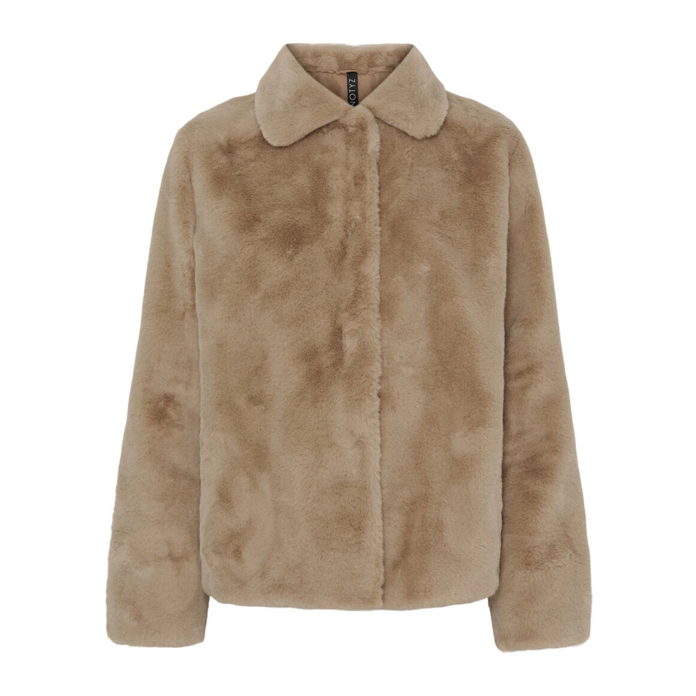 Notyz Fake Fur Jas Beige Trendy Stijl Beige Dames