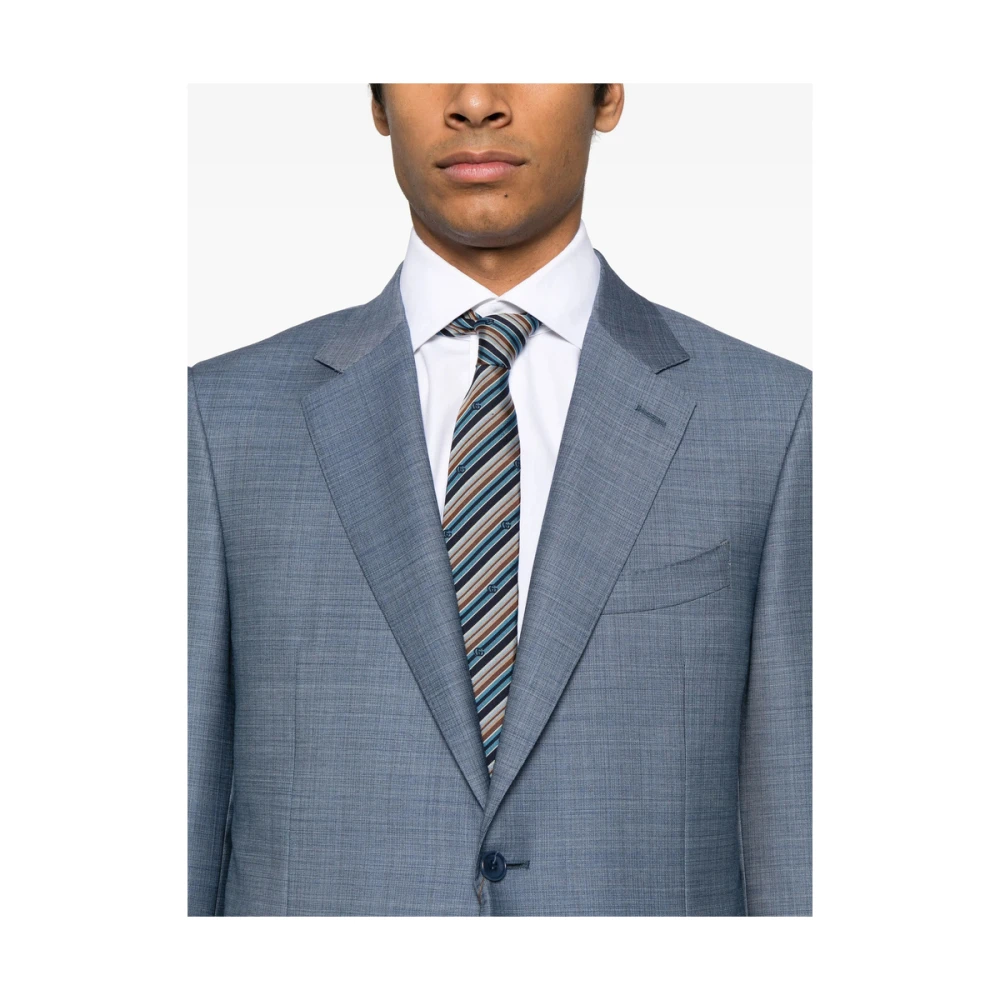Canali Blauw Frontknoop Pak met Riem Blue Heren