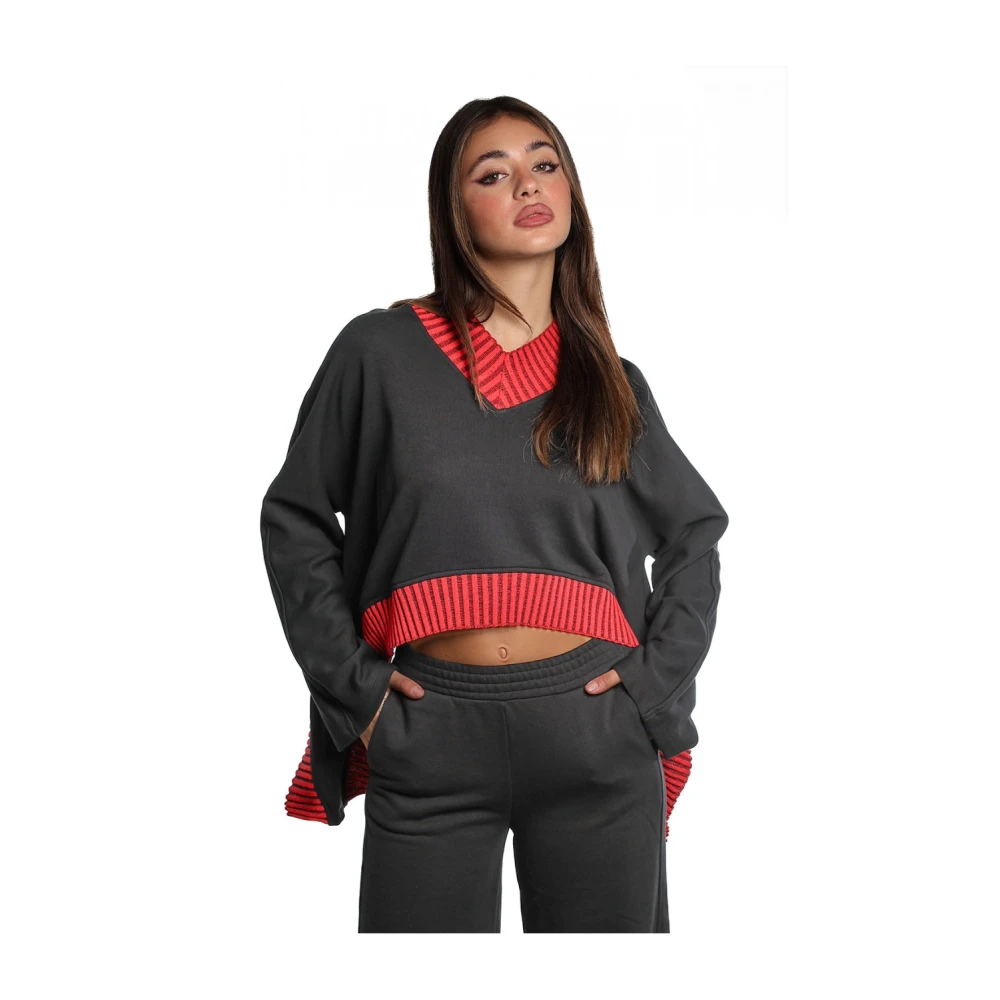Jijil Rode en zwarte katoenmix trui Black Dames