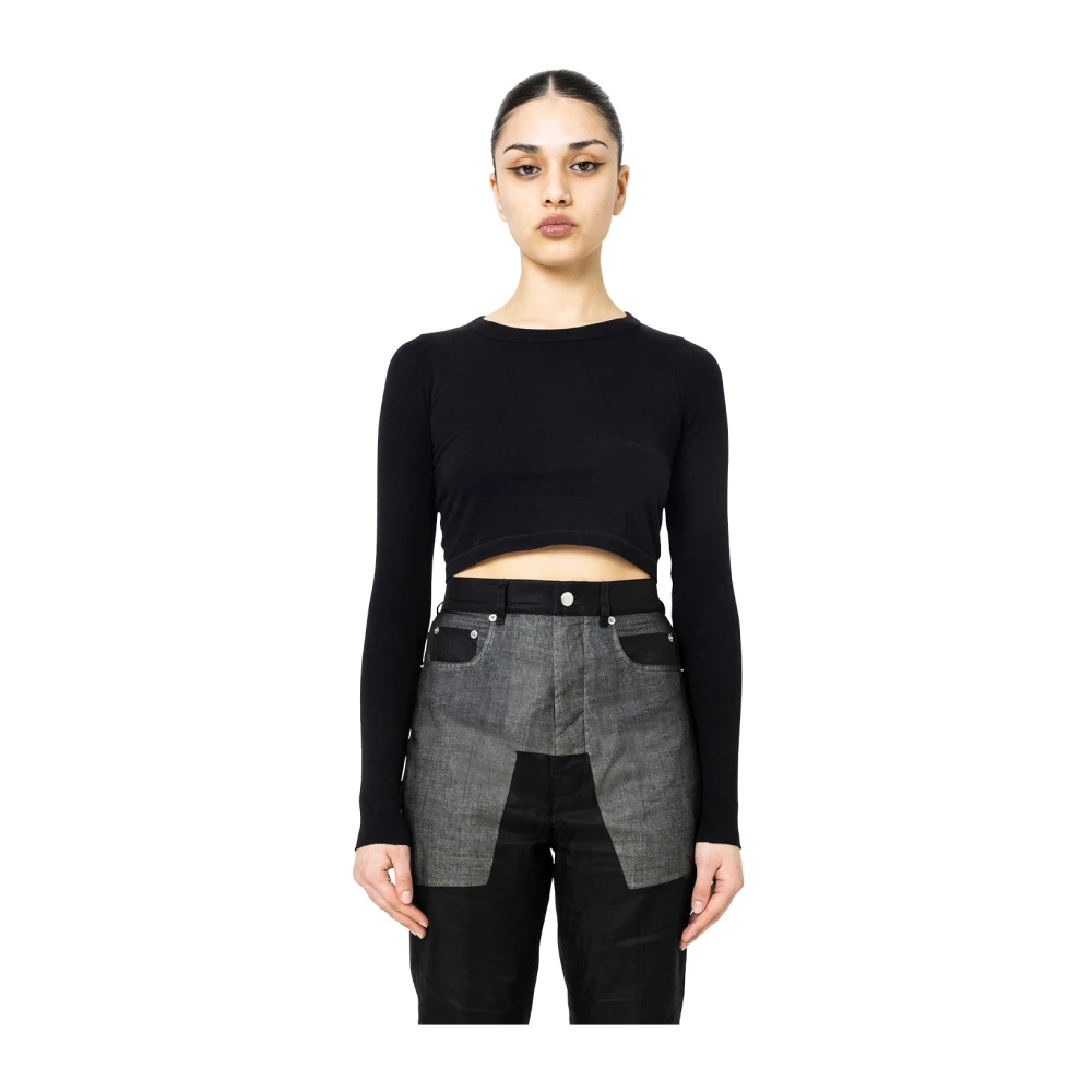 Rick Owens Zwarte Geknipte Gebreide Top Black Dames