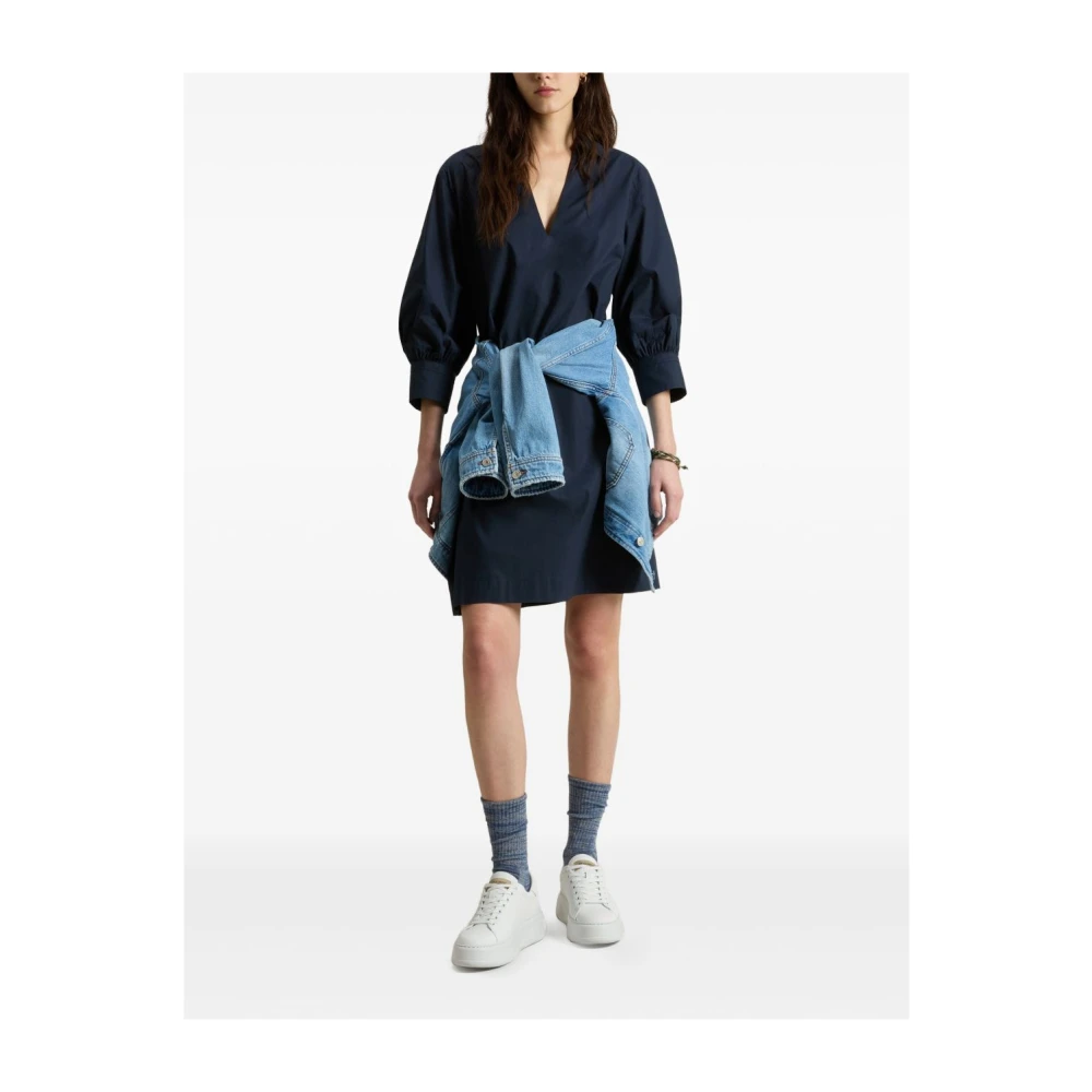 Woolrich Blauwe V-hals Jurk met Lange Mouwen Blue Dames
