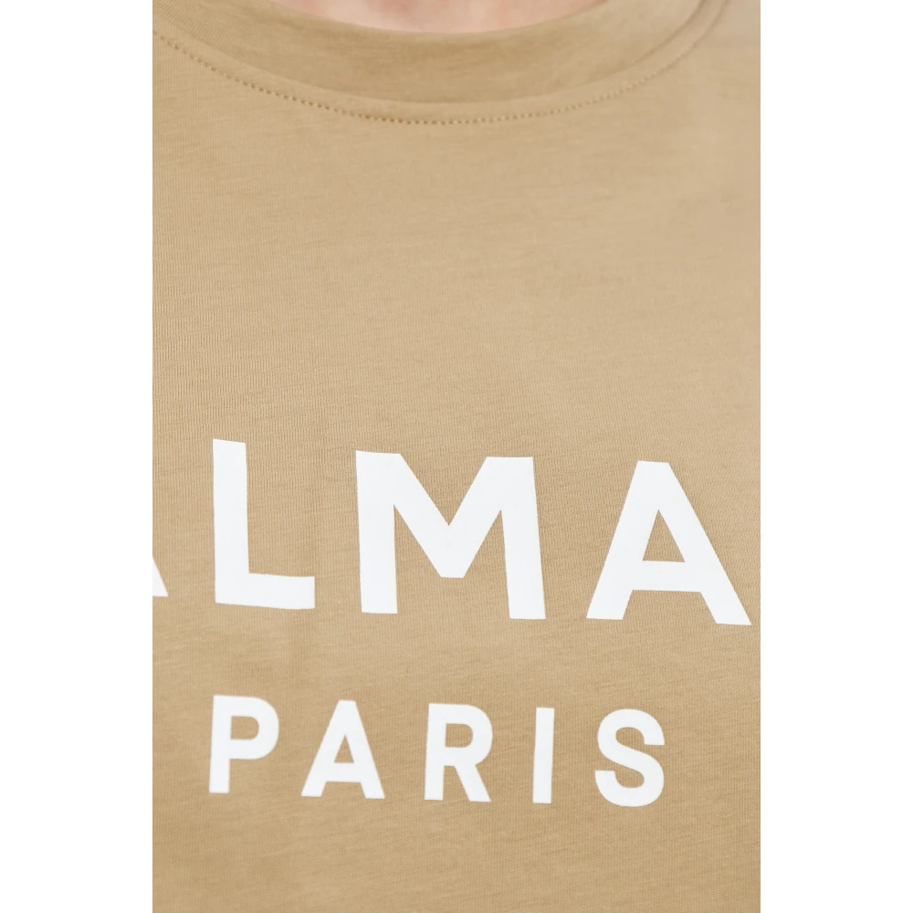 Balmain Korte T-shirt met bedrukt logo Beige Dames