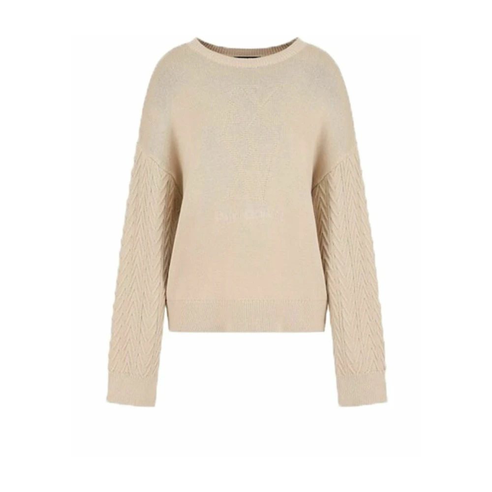 Armani Exchange Beige Gebreide Trui met Vlechtdesign White Dames
