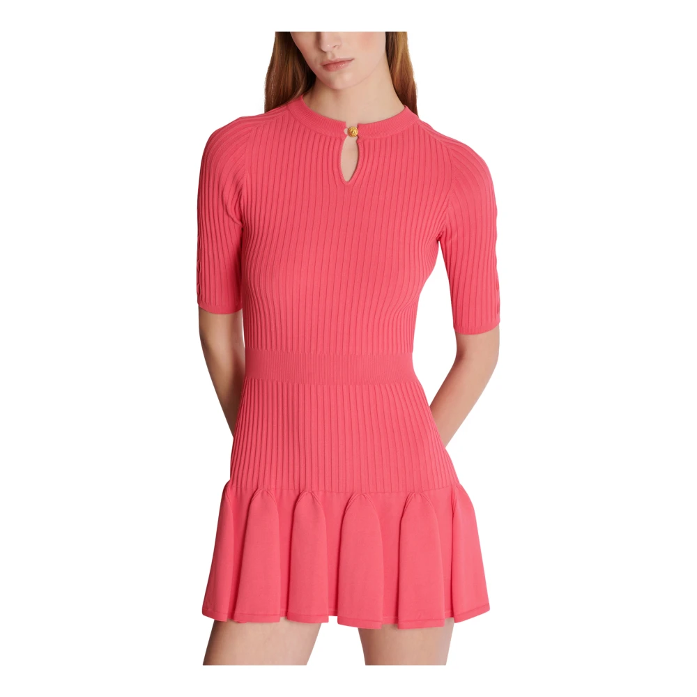 Balmain Uitlopende Gebreide Jurk Pink Dames