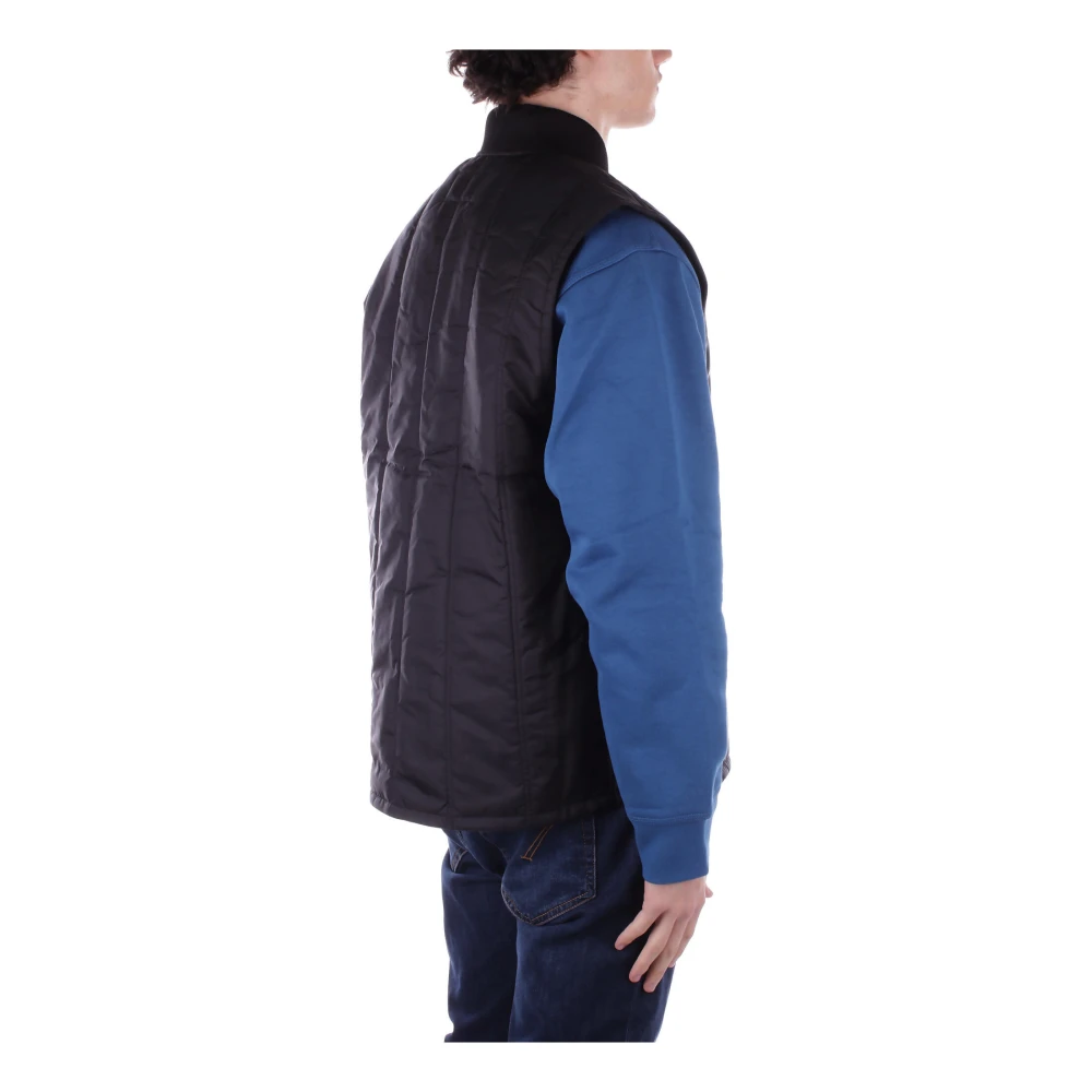 Carhartt WIP Zwarte Mouwloze Logo Voorkant Rits Jas Black Heren