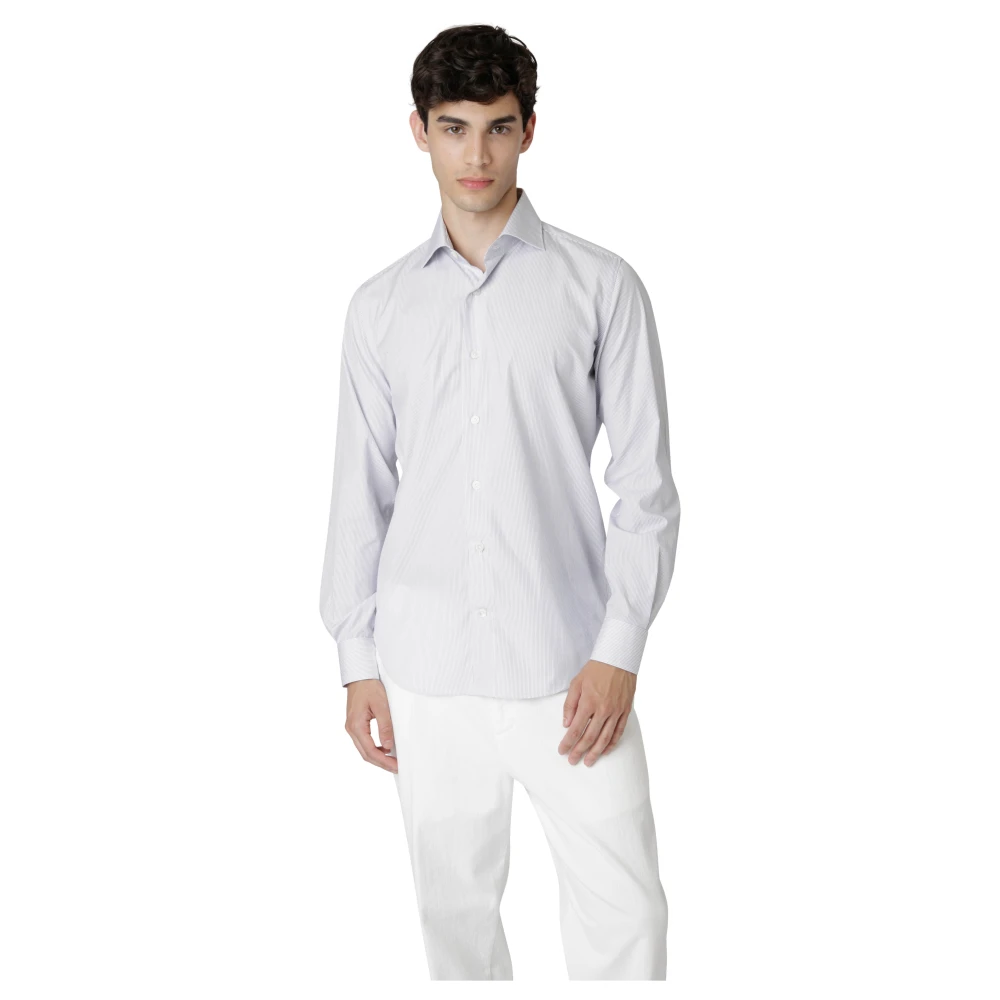 Eleventy Gestreept Katoenen Dandy Kraag Shirt Blue Heren