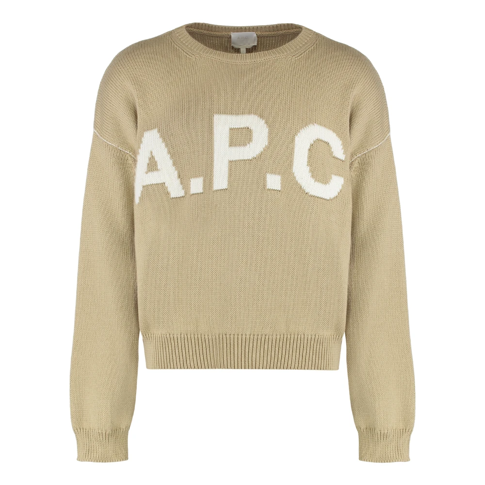 A.p.c. Men's Beige Round-Neck Knitwear, M, Jumper Logo Mastic