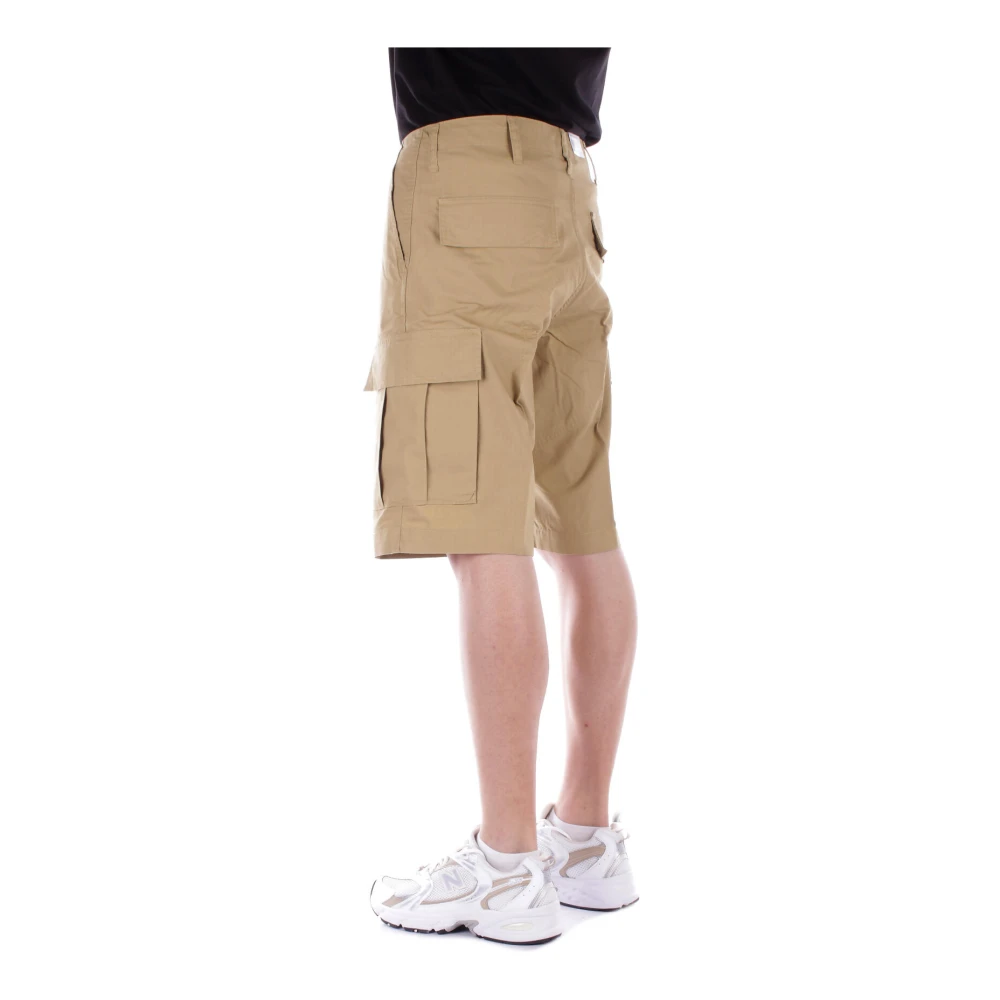 Carhartt WIP Donkergele Shorts Logo Zijkant Knoop Rits Yellow Heren