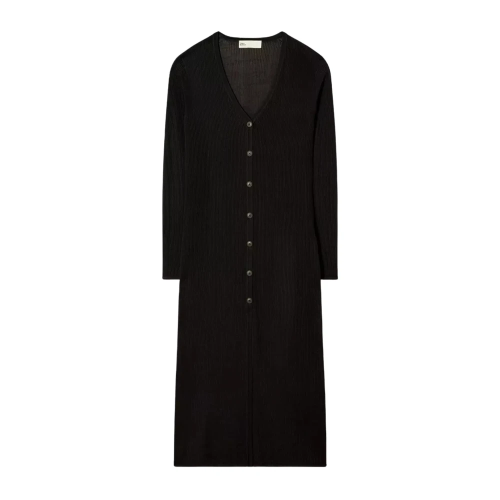 TORY BURCH Zwarte Lange Vest V-Hals Geknoopt Black Dames