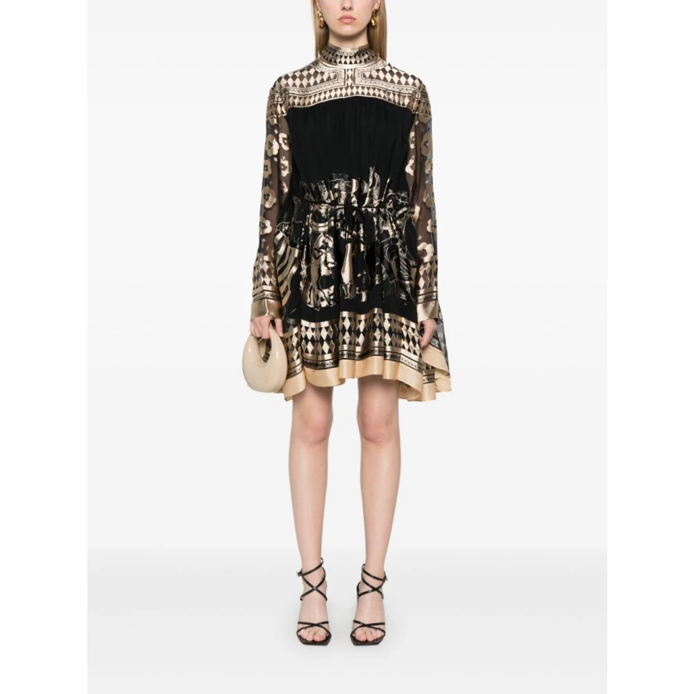 Zimmermann Zwart Beige Chiffon Mini Jurk Multicolor Dames