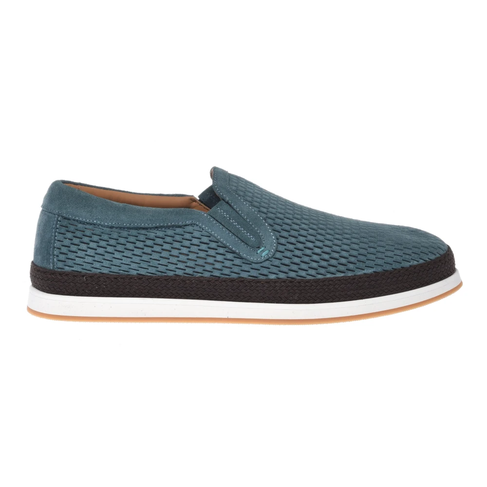 Baldinini Herr Blå Skor 40 Eu, Mocka, Perforerad Mockasin I Slip-On-Modell