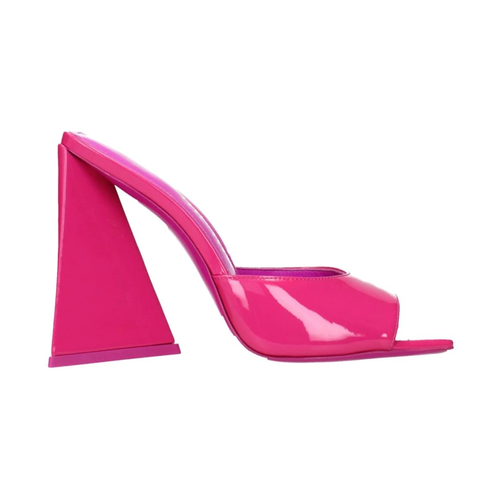 The Attico Women's Pink Heeled Mules,, Fuchsia Patent Leather High Heel Sandals Size 4