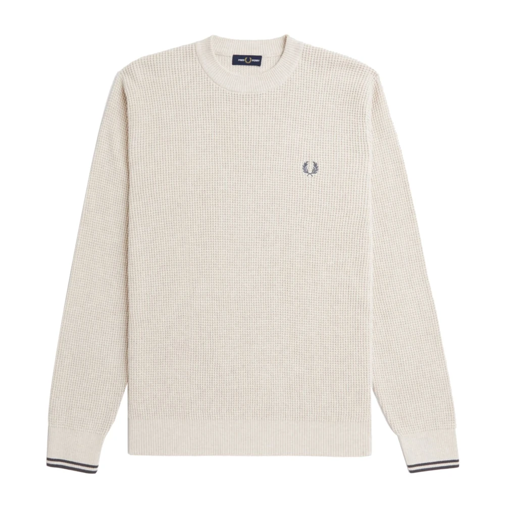 FRED PERRY Heren Truien & Vesten Waffle Stitch Crew Neck Jumper Gebroken Wit