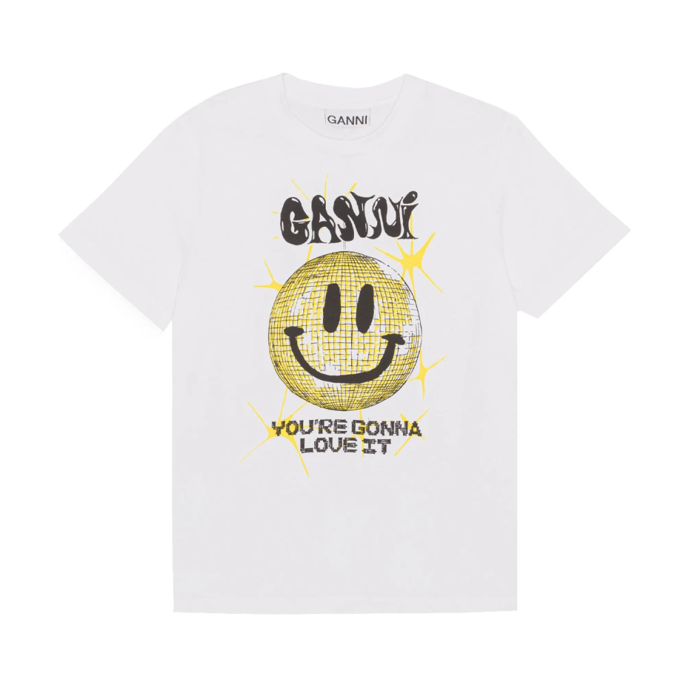 Ganni Grafiskt Tryck Bomull T-shirt White, Dam