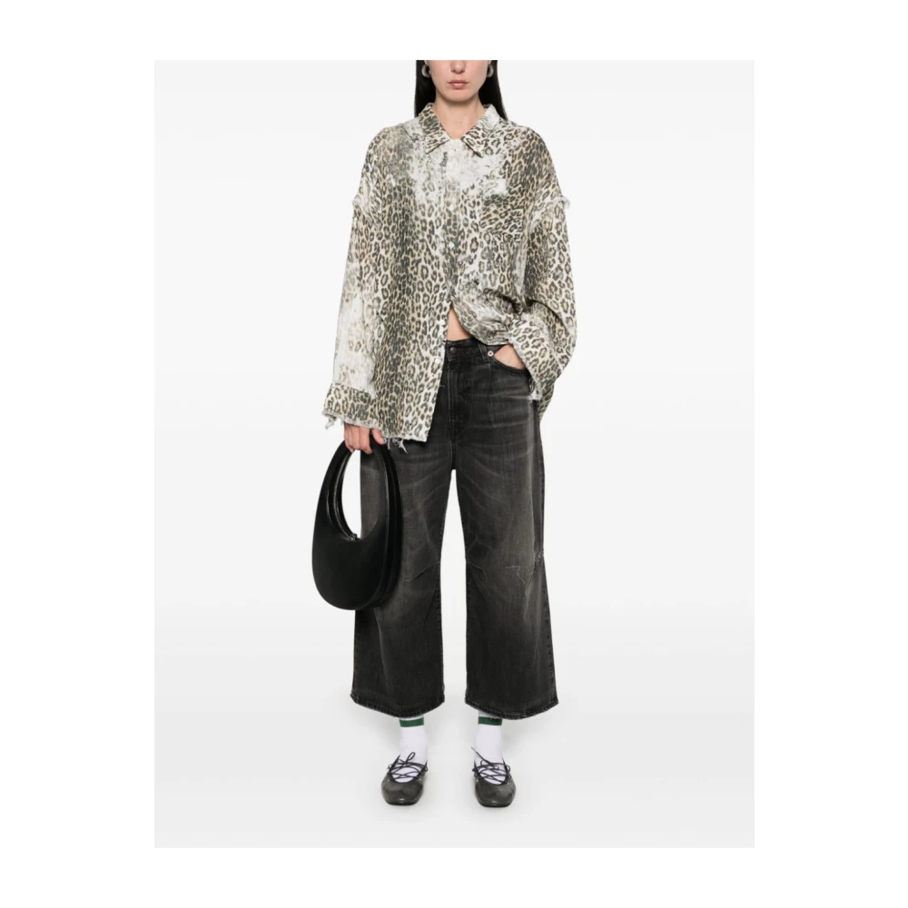 R13 Zwarte Wide Leg Crop Jeans Black Dames