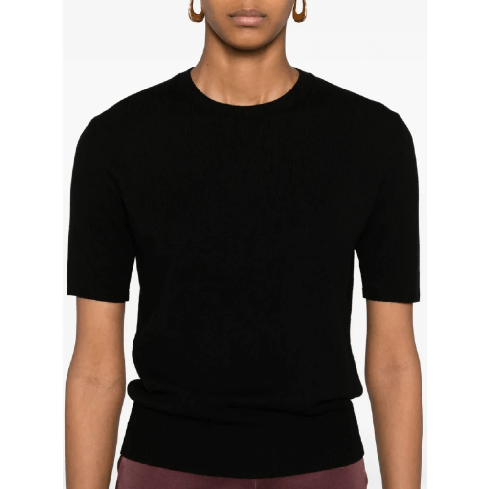 Saint Laurent Zwart wollen gebreid T-shirt met ronde hals Black Dames