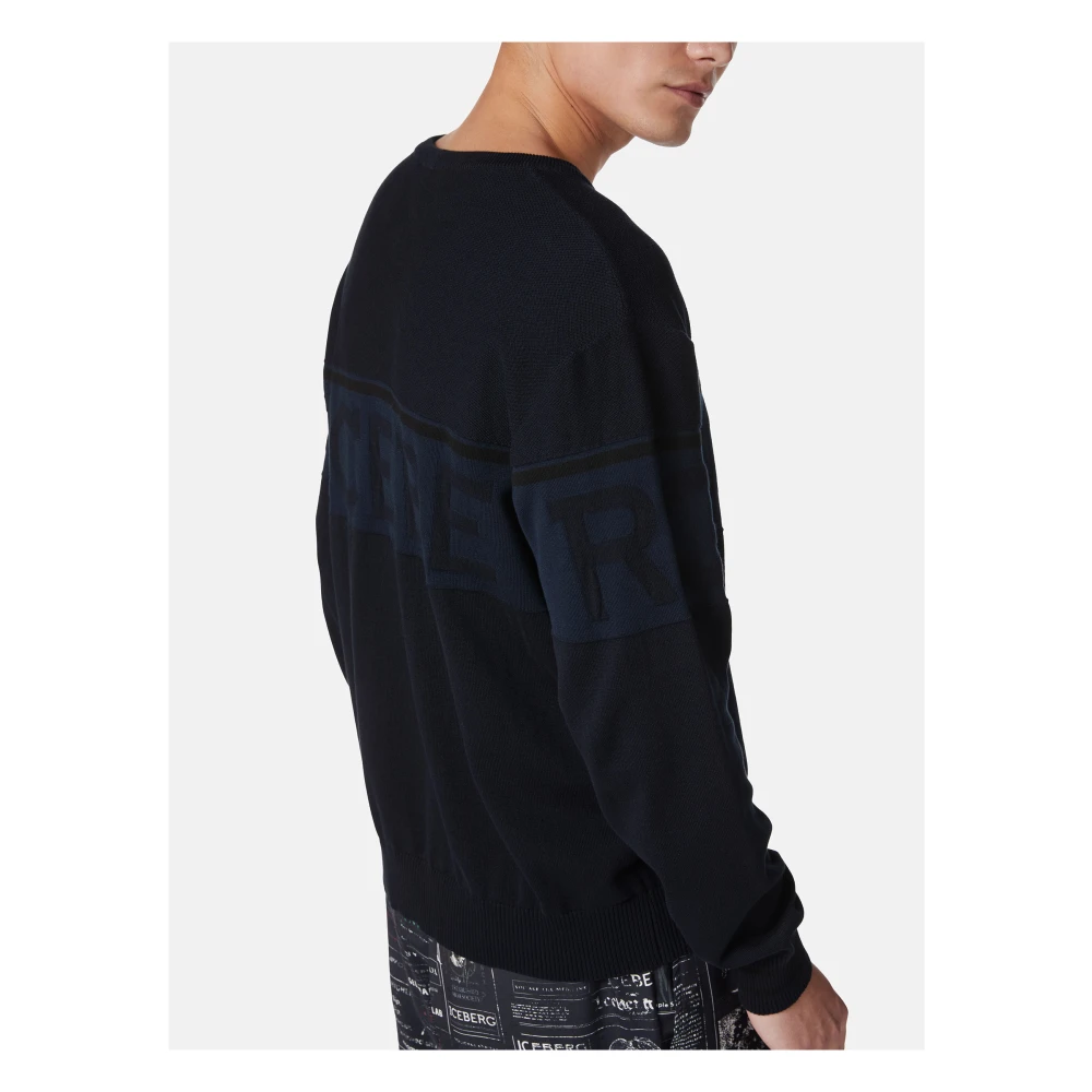 Iceberg Blauwe crewneck sweater in Mak� katoen met tweekleurig jacquardwerk Blue Heren