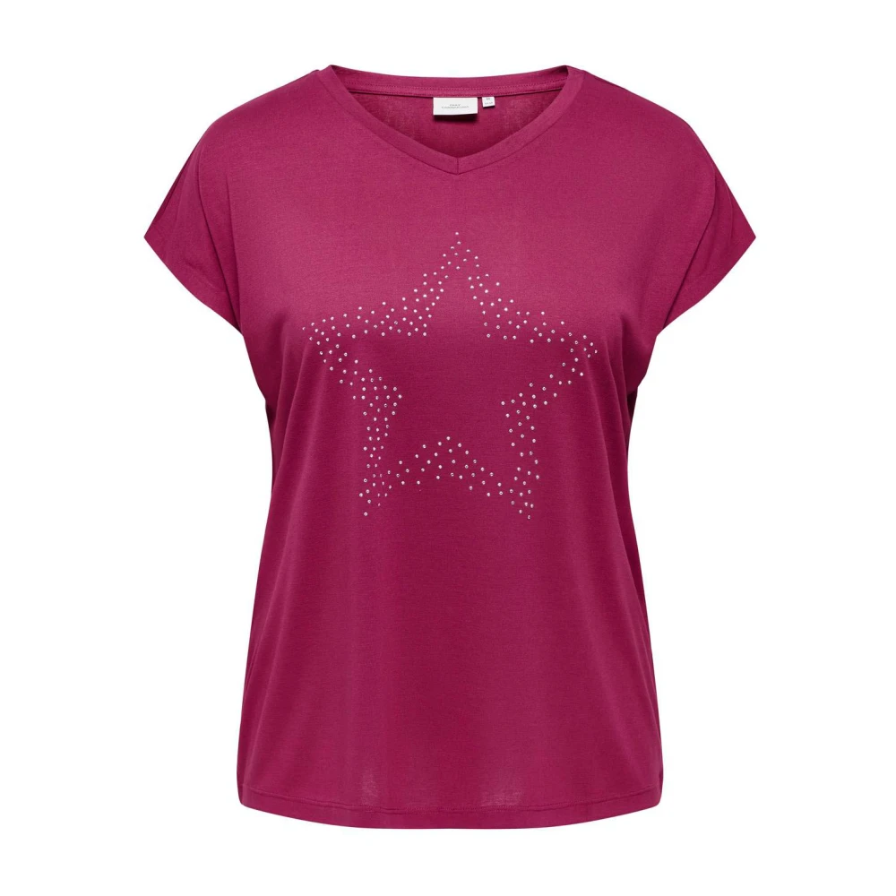 Only Carmakoma V-hals T-shirt met Stud Detail Red Dames
