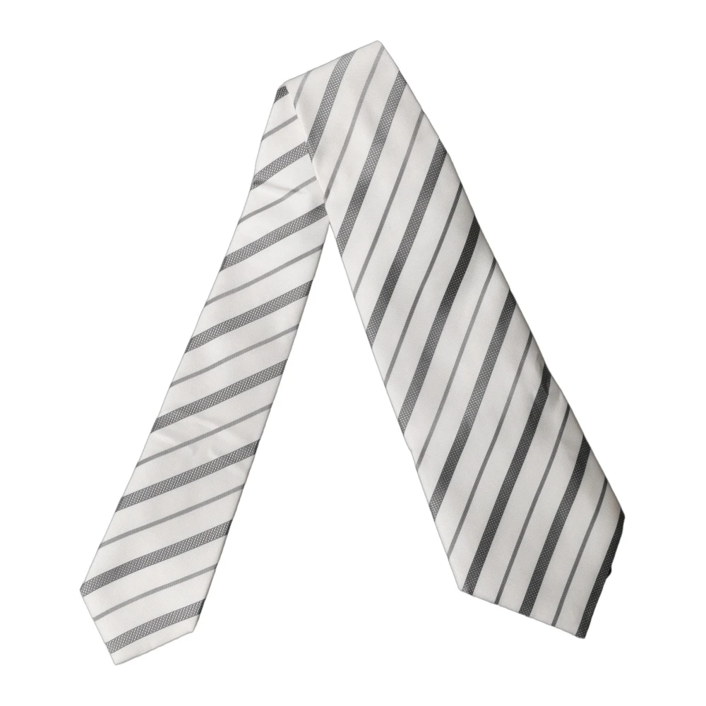 Dolce & Gabbana Gray White Stripes Silk Adjustable Women Necktie Tie - Image 2