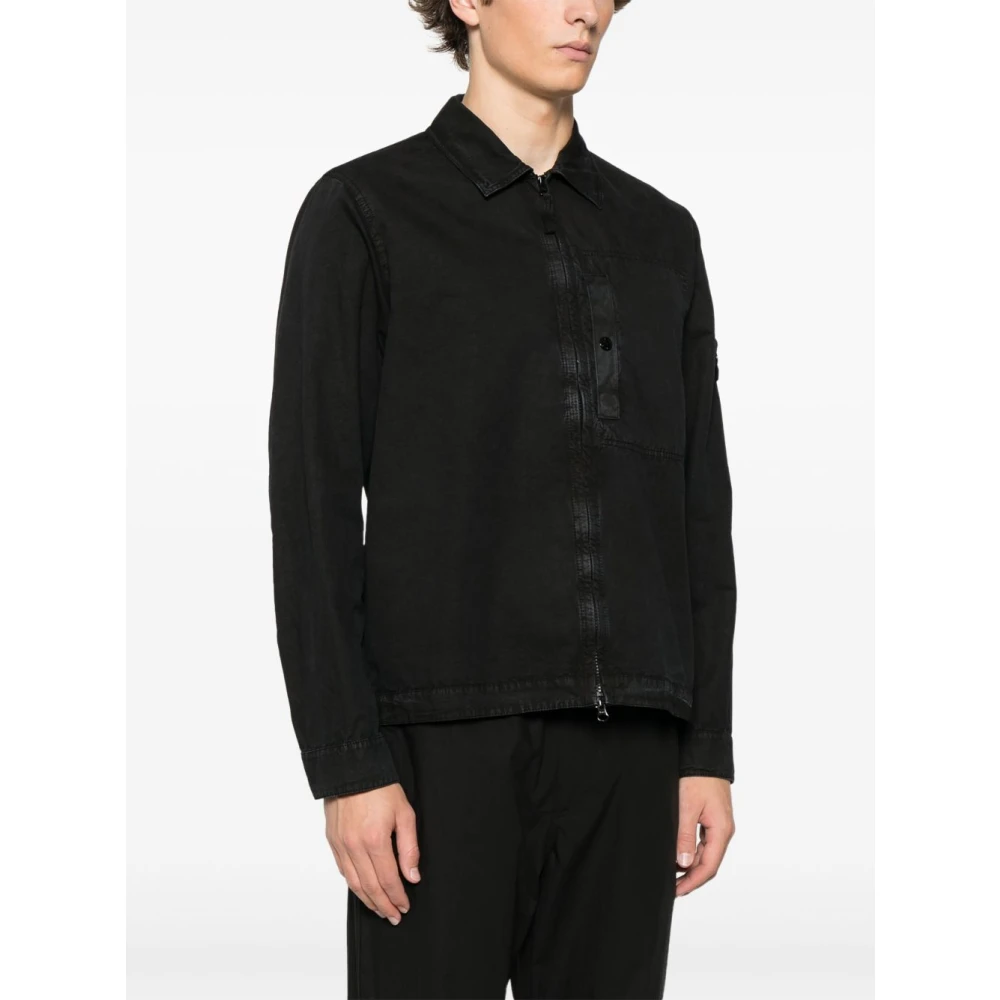Stone Island Zwarte Katoenen Rits Shirt Black Heren