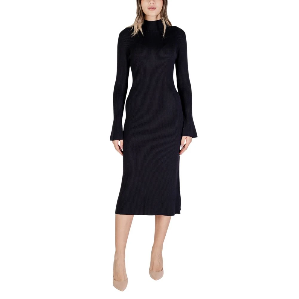 Sandro Ferrone Zwarte Viscose Jurk Herfst Winter Collectie Black Dames