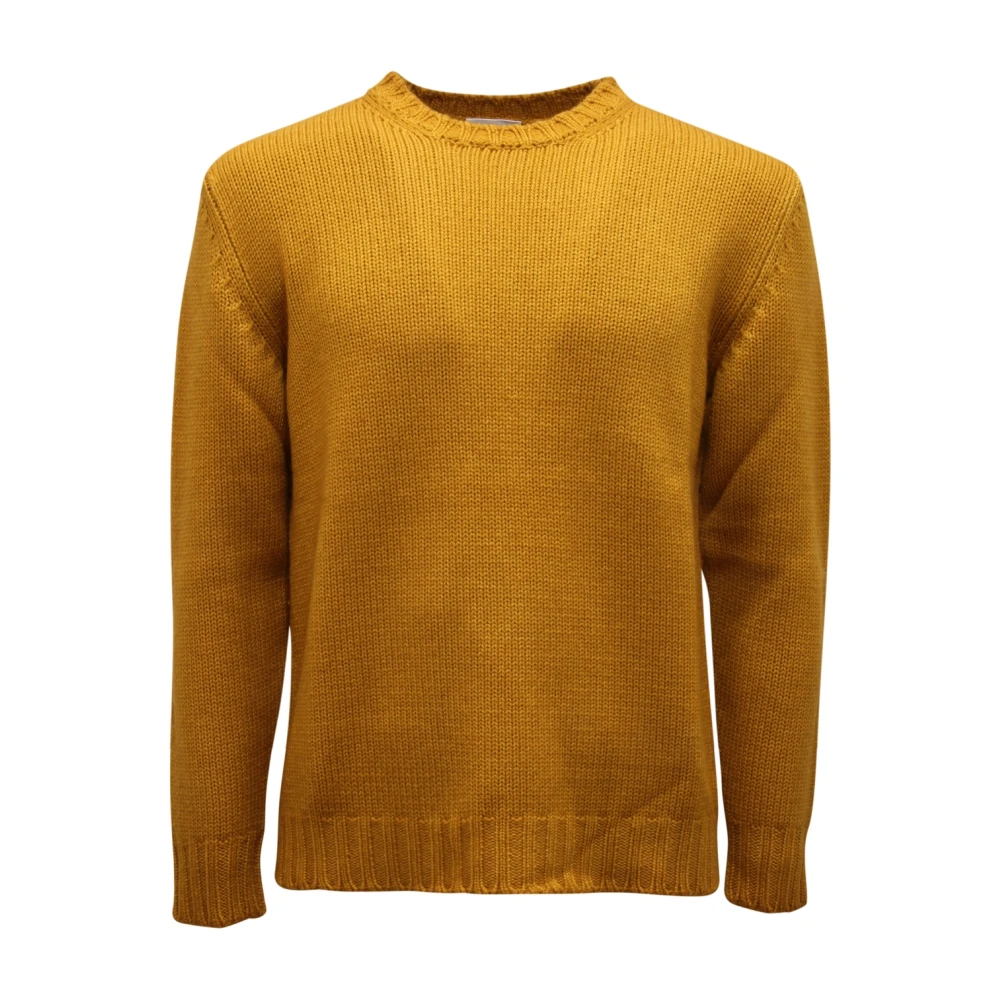 Pt01 Yellow Round-Neck Knitwear, Male, M, Wool Jumper From Torino, Made In Italy
