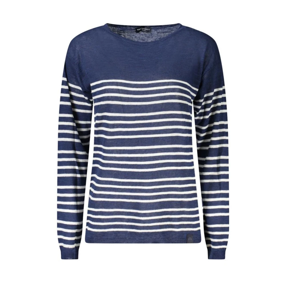 North Sails Striped Cotton Linen Jumper - Female - Long Sleeve T-Shirts - Blue - S - Tops