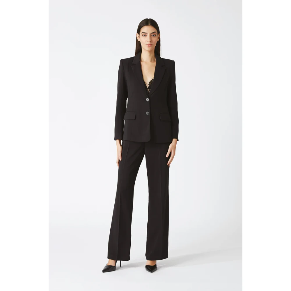Nenette Zwarte Flare Broek in Halfglanzende Stof Black Dames