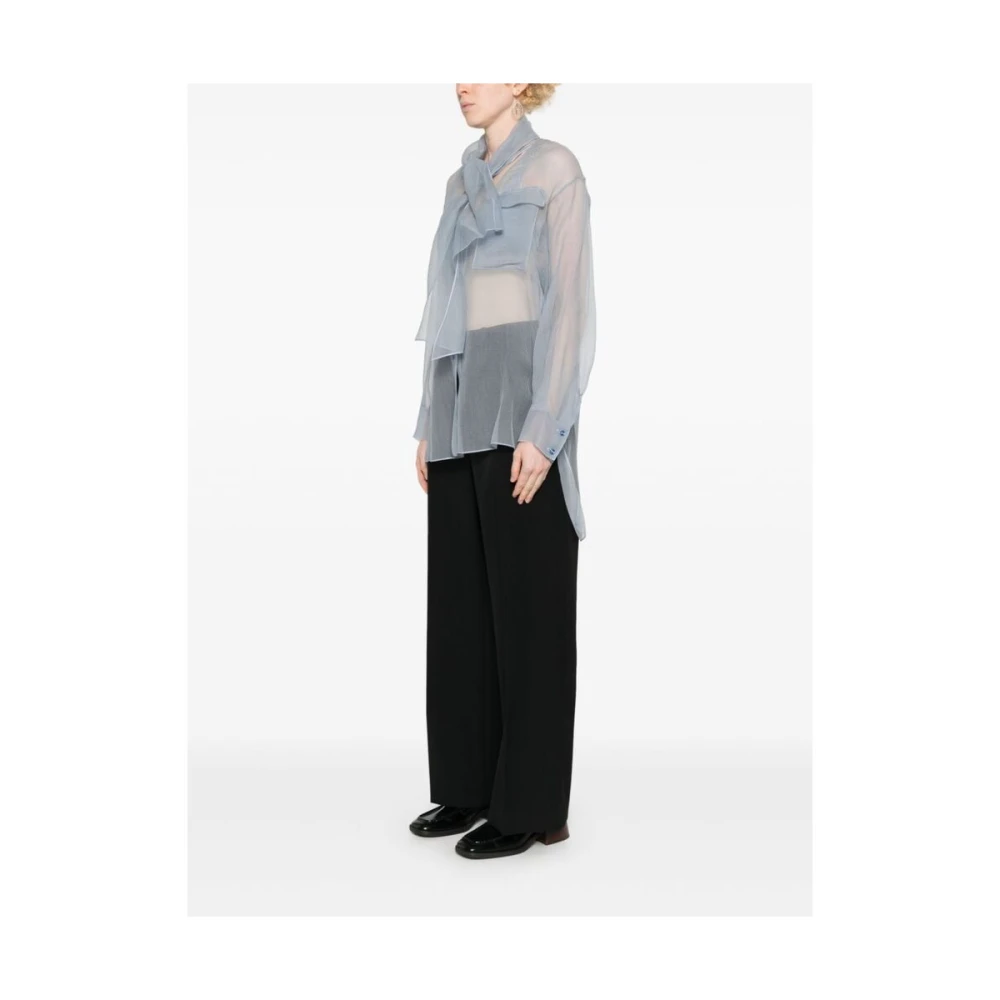 Giorgio Armani Blauwe Zijden Organza V-Hals Shirt Blue Dames