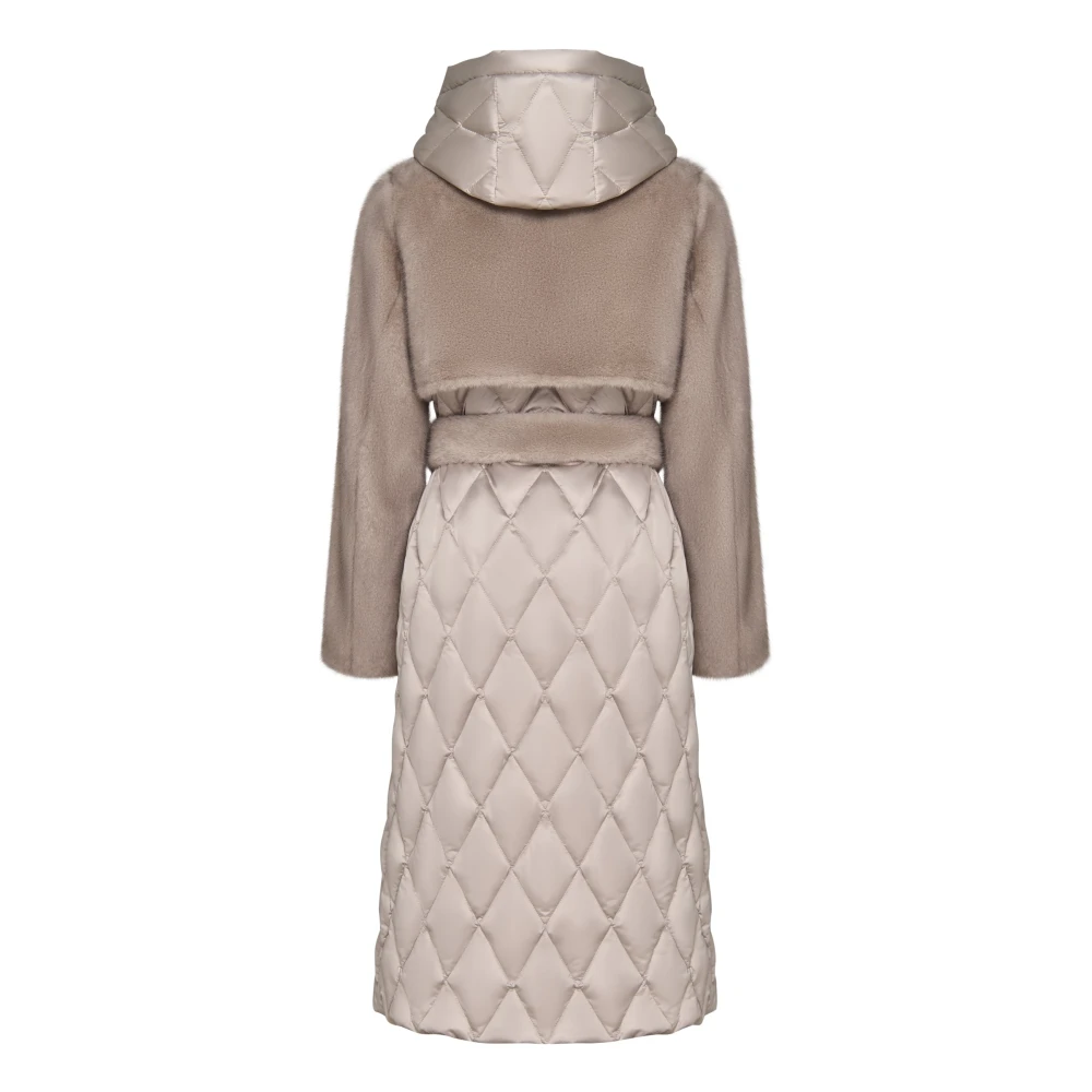 Cesare Gaspari Gewatteerde imitatiebont pareljas voor vrouwen met riem | Chique winterkleding Beige Dames