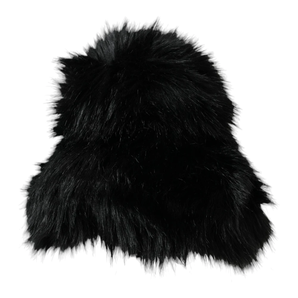 Dolce & Gabbana Zwarte Faux Fur Bucket Hat Black Dames