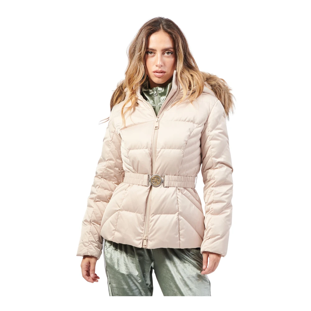 Guess Beige Technische Donsjas met Afneembare Capuchon Beige Dames
