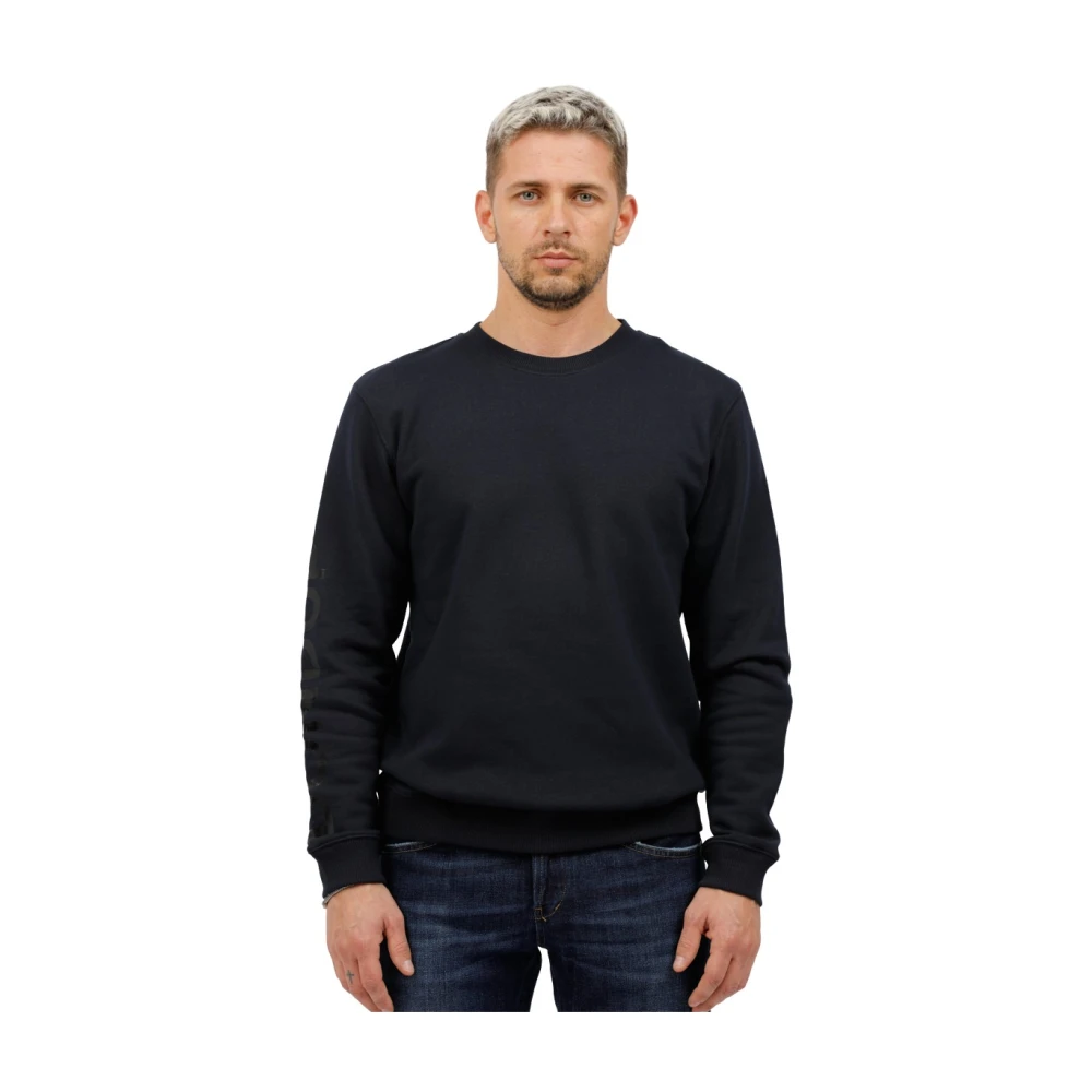 Dondup Sweatshirt met ronde hals en zijdelingse mouwprint Blue Heren