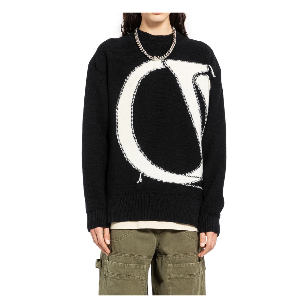 Off White Maxi Logo Gebreide Crewneck Sweater Black Heren
