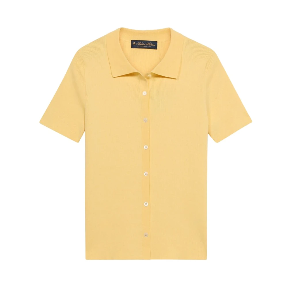 Brooks Brothers Yellow Rib-Knit Polo Cardigan - Female - Cardigans - M - Knitwear