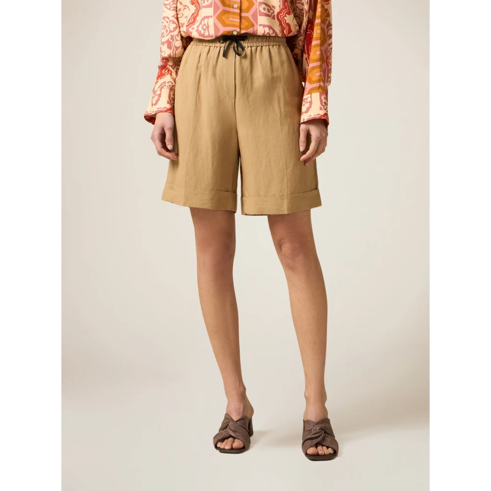 Oltre Linnen Bermuda Shorts Beige Dames