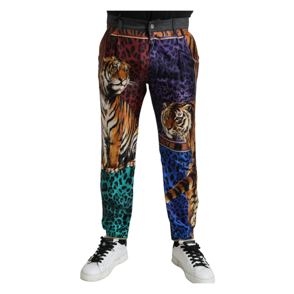 Dolce & Gabbana , Slim-Fit Trousers, Male, Multicolor, L, Animal Print Tapered Cotton Trousers - Image 3