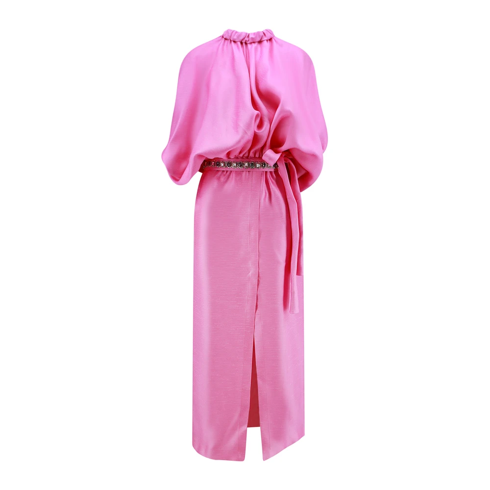 Fendi Zijden jurk met trekkoord in de taille en voorste split Pink Dames