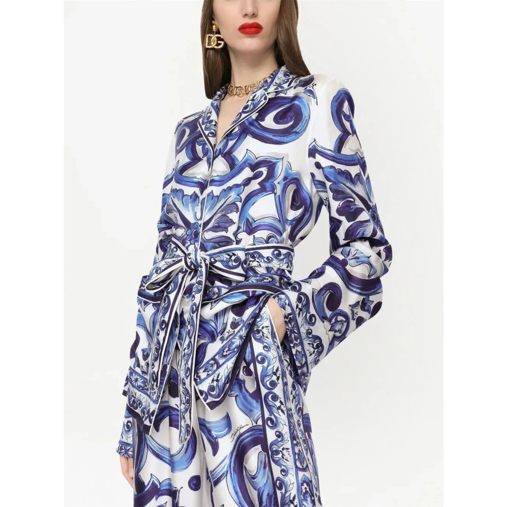 Dolce & Gabbana Majolica Print Zijden Overhemd Multicolor Dames