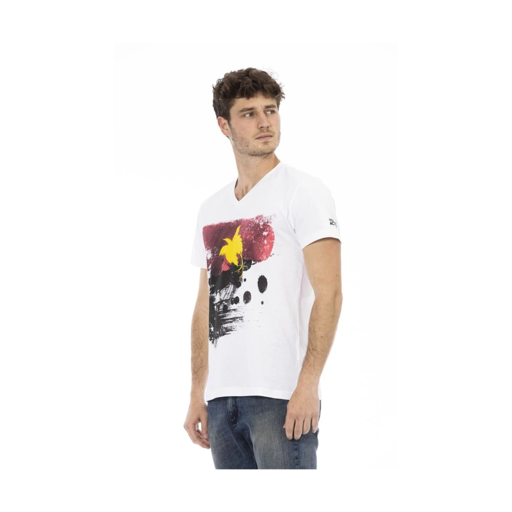 Trussardi Action V-Neck Tee Front Print White Heren