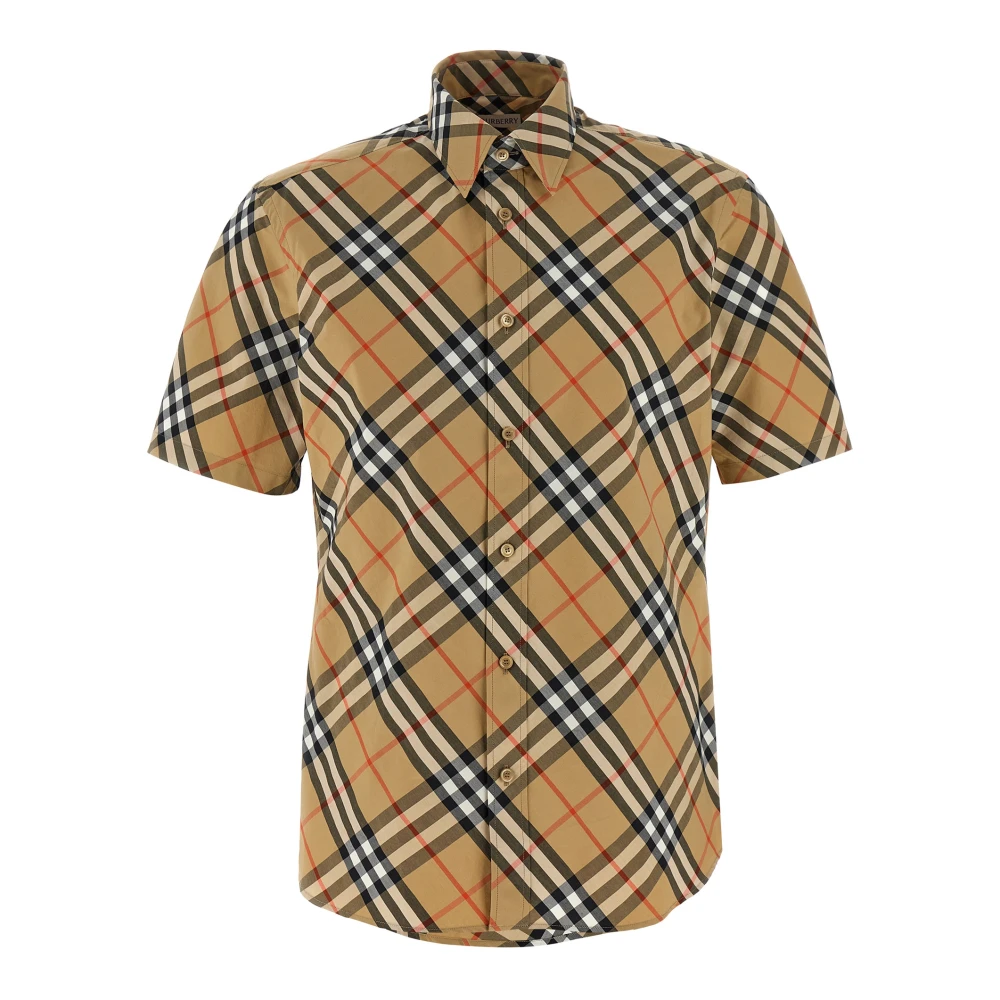 Burberry Men's Beige Regular Fit Check Cotton Shirt - Short Sleeve Shirts - Xl - Shirts