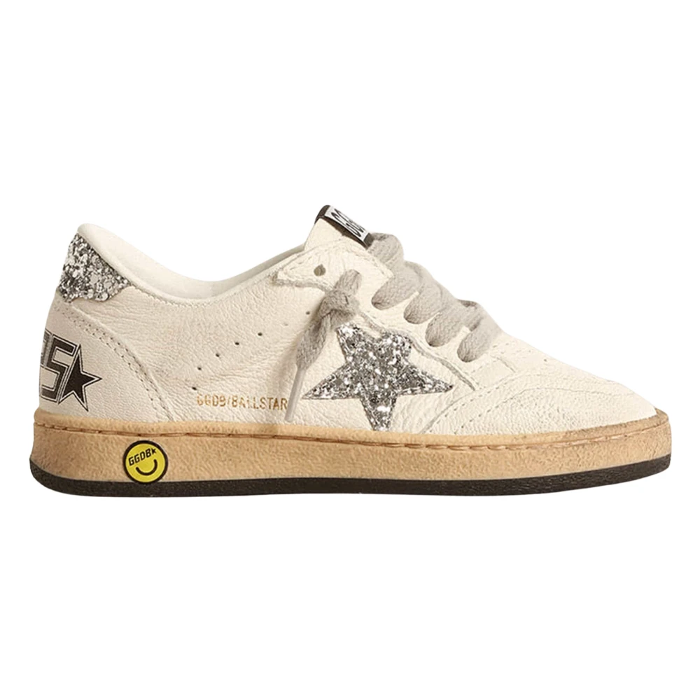 Golden Goose Women's White/Golden Ball Star Leather Glitter Trainers