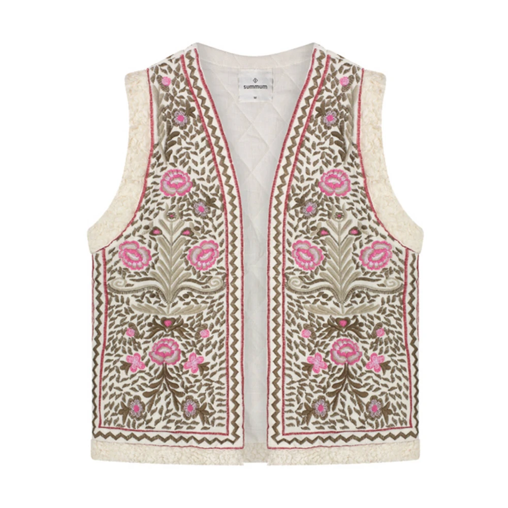 Summum Woman Geborduurd Velours Gilet Beige Dames