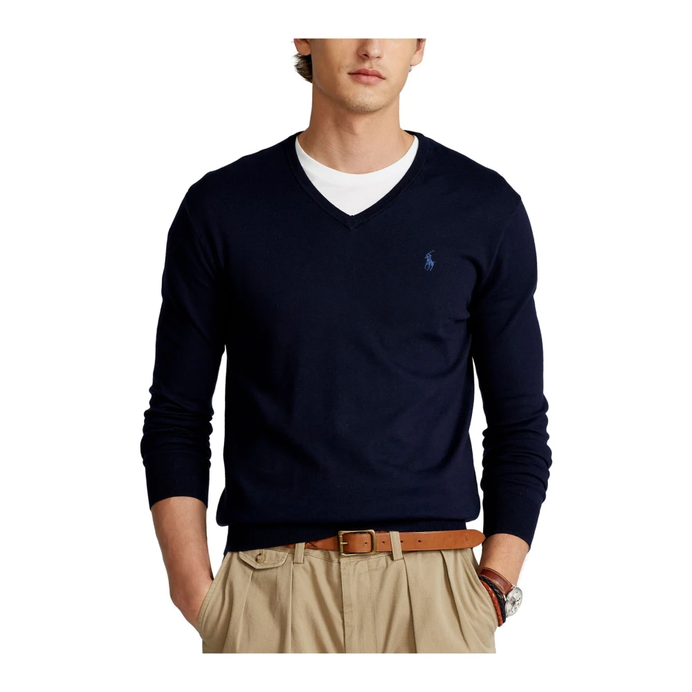Ralph Lauren V-hals gebreide kleding Blue Heren