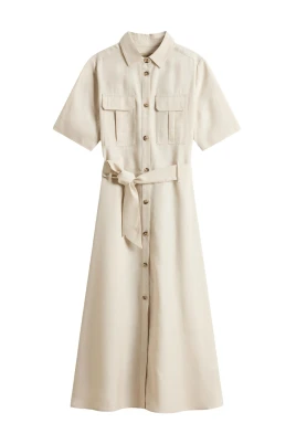 Lång Tencel Skjortklänning med Bä