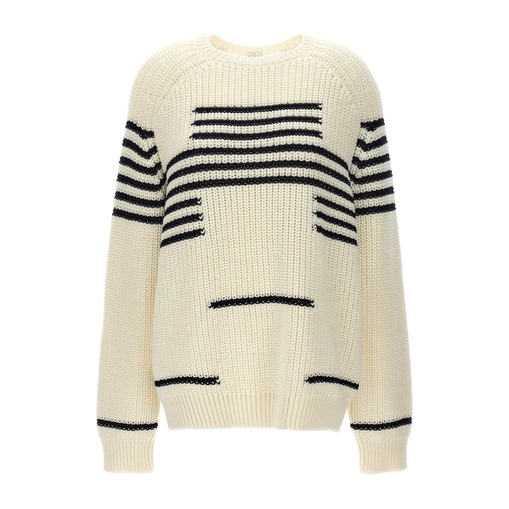 Loewe Gestreepte wollen trui Beige Heren