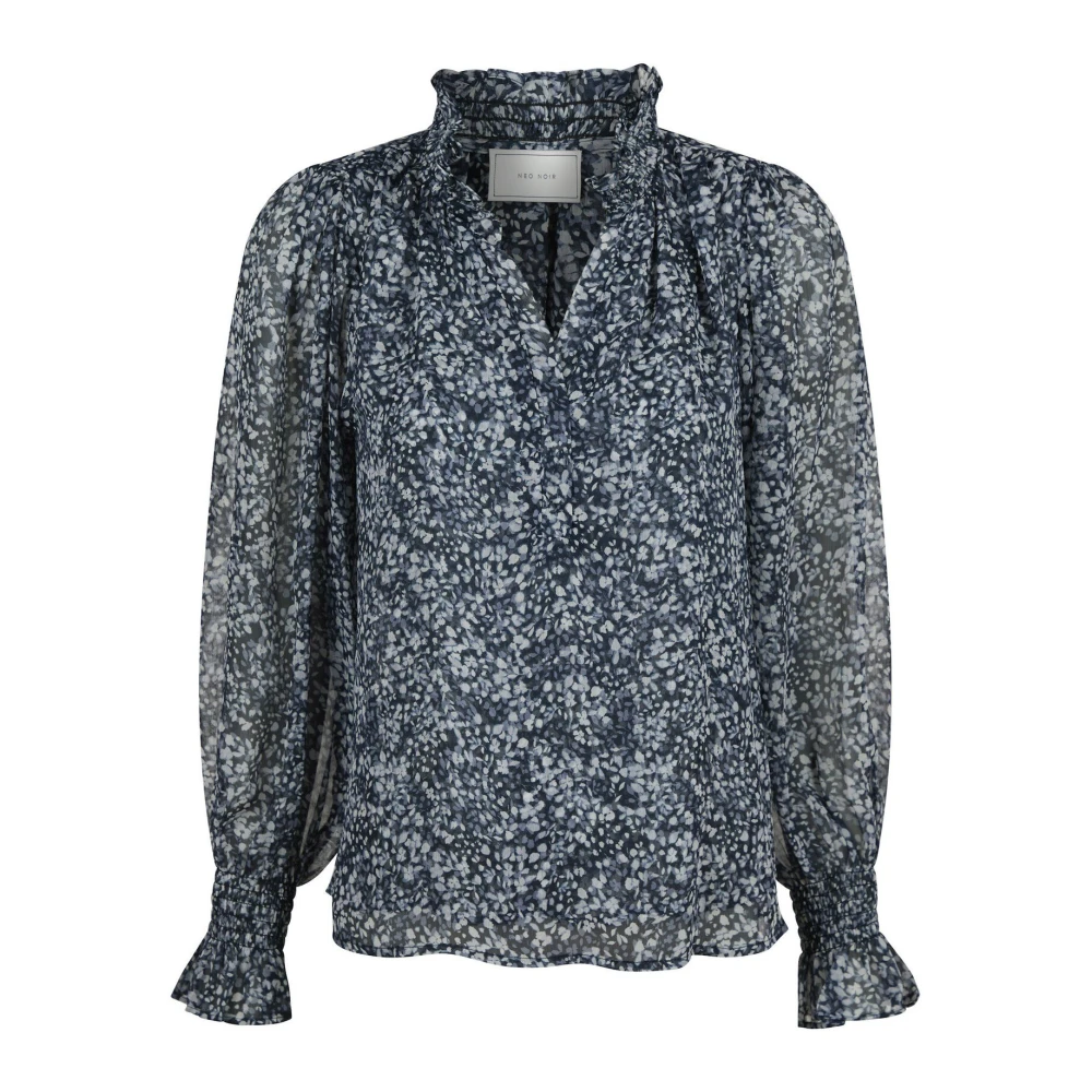 Neo Noir Blommig blus med volanger Blue, Dam