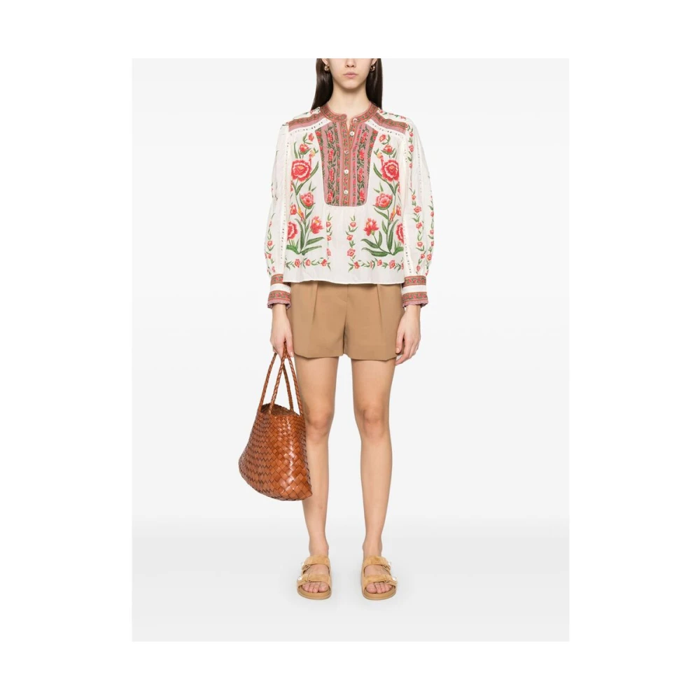 Farm Rio Ecru Hemdkraag Shirt Lange Mouwen Multicolor Dames