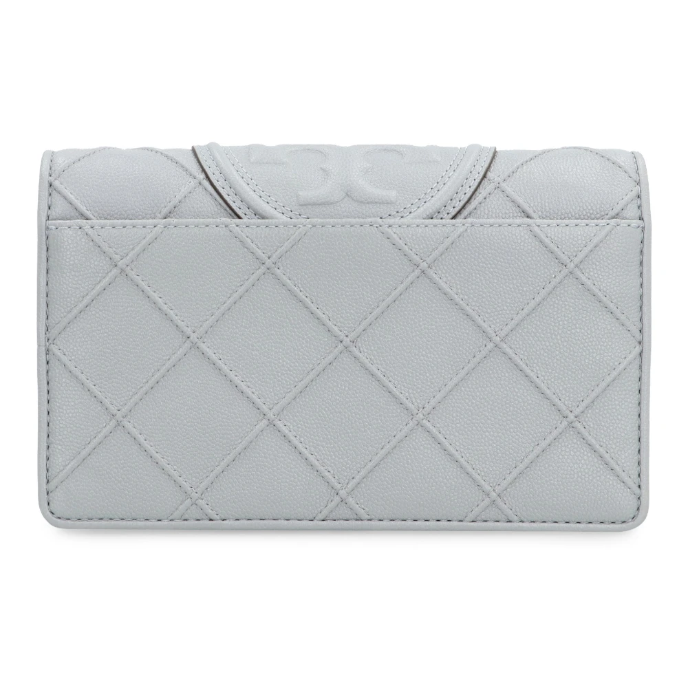 TORY BURCH Geëmbosseerde leren portemonnee met ketting Gray Dames